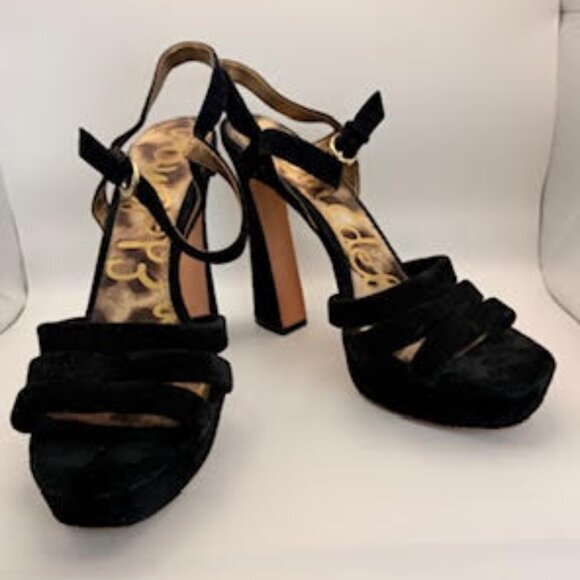 Sam Edelman Black Suede Platform Heels Size 10.5 - Picture 1 of 14
